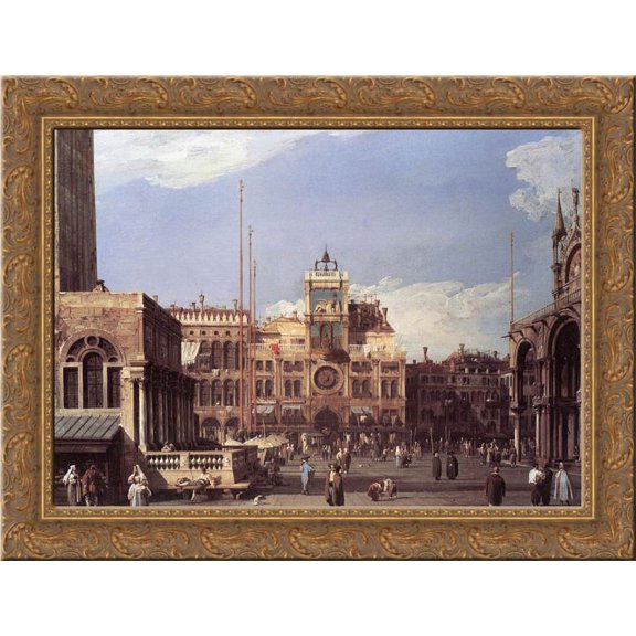 Piazza San Marco, the Clocktower 24x18 Gold Ornate Wood Framed Canvas Art by Canaletto