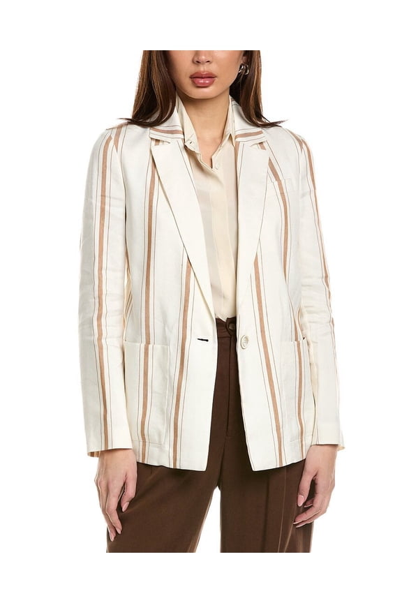 womens Linen & Silk-Blend Blazer, 44, White
