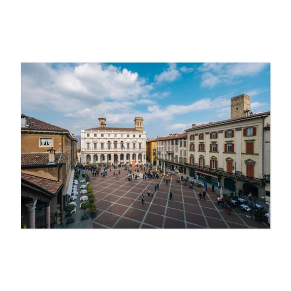 Piazza Vecchia - Bergamo Lombardy Italy Photography Architecture Cityscape City Travel Poster Street Photography Scenic Vintage Unframed Wall Art Print 40 x 60 inches