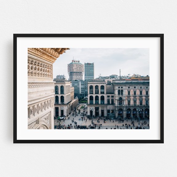 Piazza del Duomo 02 - Milan Lombardy Italy Photography Cityscape Architecture Street Photography Travel Poster Skyline Black Framed Wall Art Print 5 x 7 inches