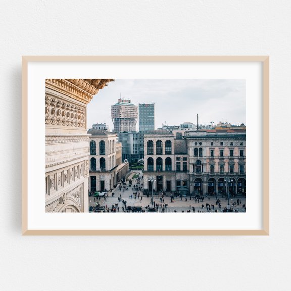 Piazza del Duomo 02 - Milan Lombardy Italy Photography Cityscape Architecture Street Photography Travel Poster Skyline Oak Framed Wall Art Print 5 x 7 inches