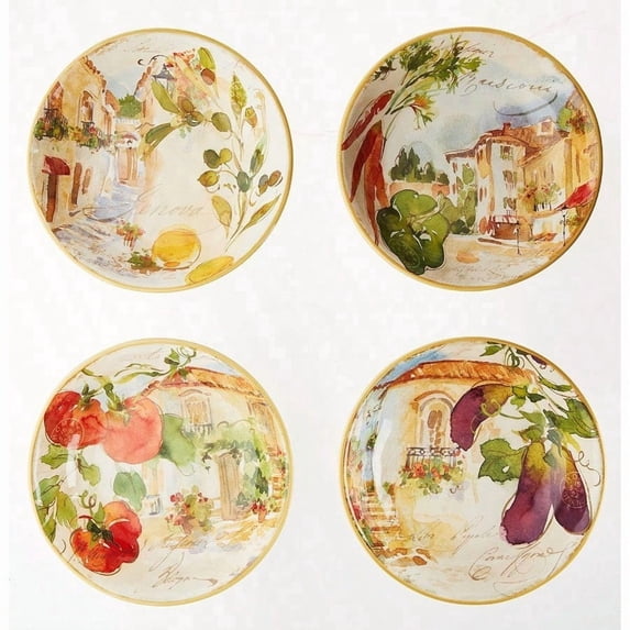 Piazzette 9.25 Soup/Pasta Bowls Assorted Designs Set of 4