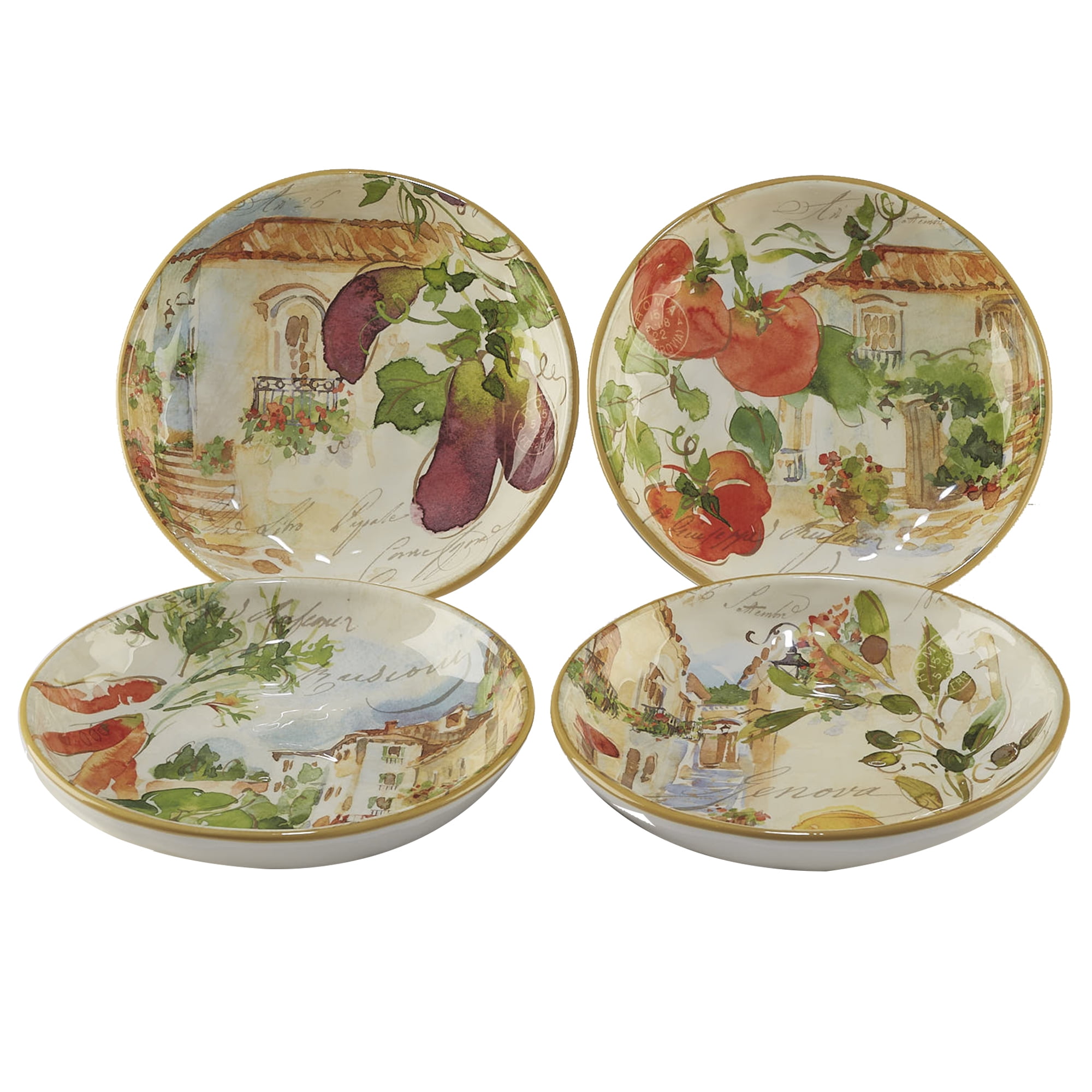 Colorful Ceramic Graphic Detail Pasta Bowls Set of Four
