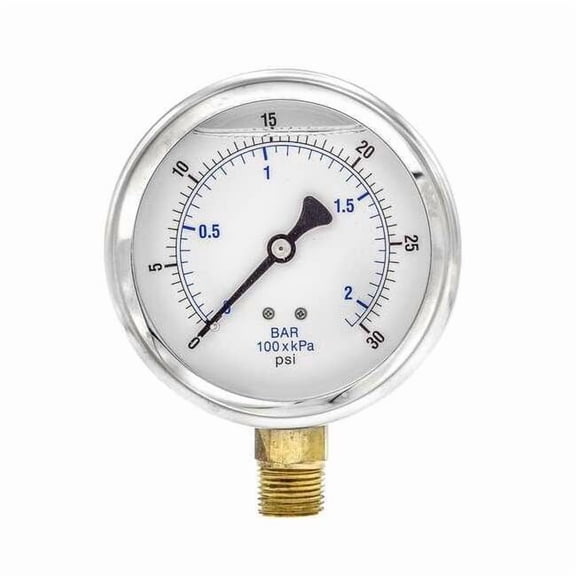 Pic Gauges Pressure Gauge,Liquid,4 In.,30 psi 201L-402C
