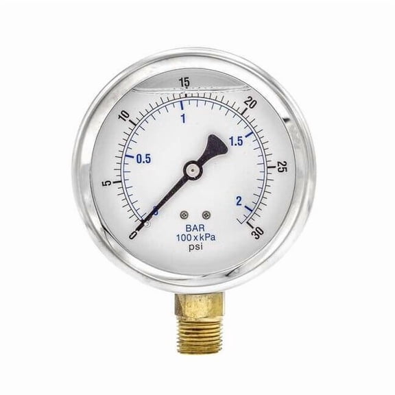 Pic Gauges Pressure Gauge,Liquid,4 In.,30 psi 201L-402C