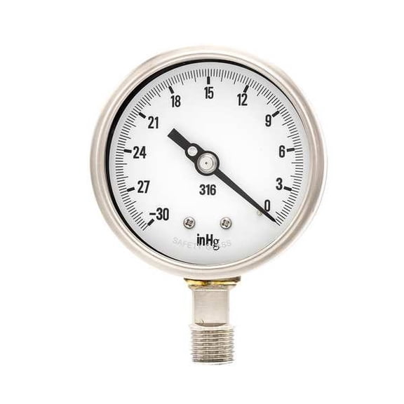 Pic Gauges Vacuum Gauge,HD,4In,30-0In Hg Vacuum PRO-311D-402A