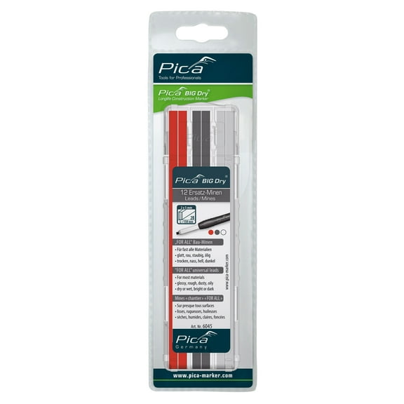 Pica 6045 Big Dry Red/White/Graphite Refill, 12 Leads