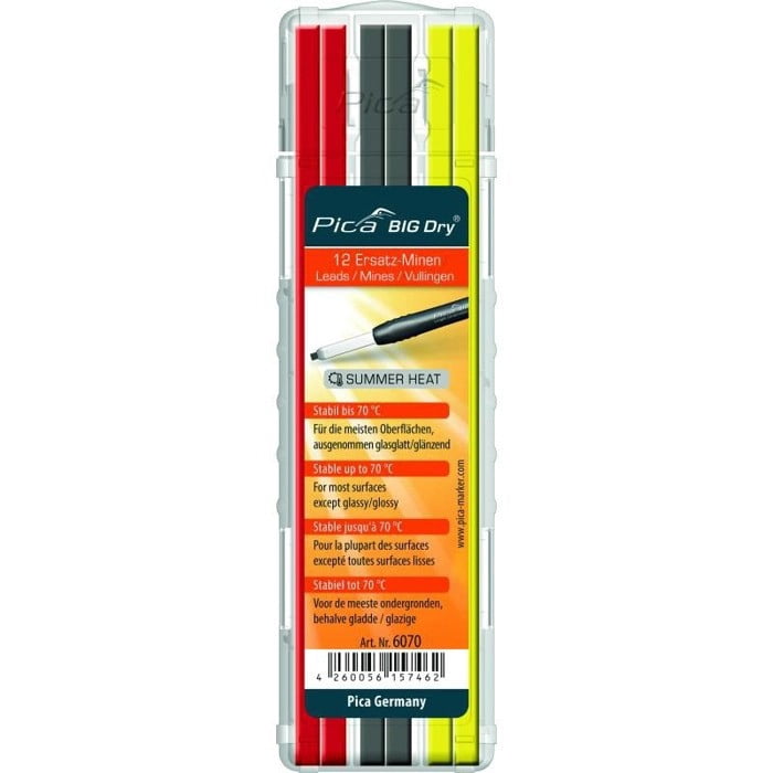 Pica For All Big Dry Graphite Leads – Pack Of 12, Universal Refills For Pica Pens