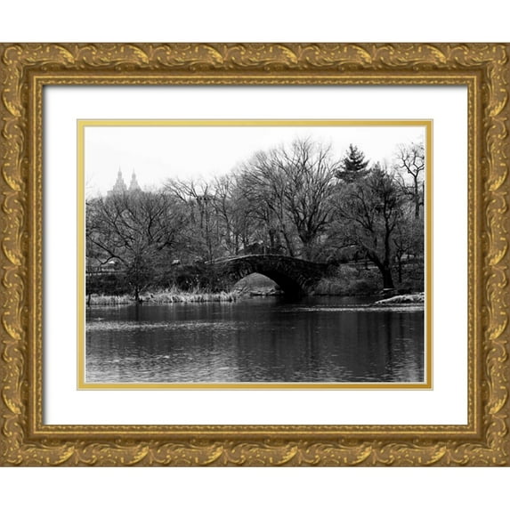Pica, Jeff 24x19 Gold Ornate Wood Framed with Double Matting Museum Art Print Titled - Central Park Bridge 2