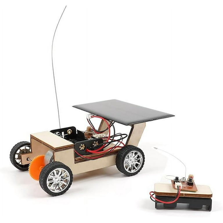Pica Toys Solar Powered Car V1 Wooden STEM Kit with Wireless Remote Control for Boys and Girls Hybrid Powered by Solar Power and Batteries Educational Motor Toy Gift for Kids Aged 8 12