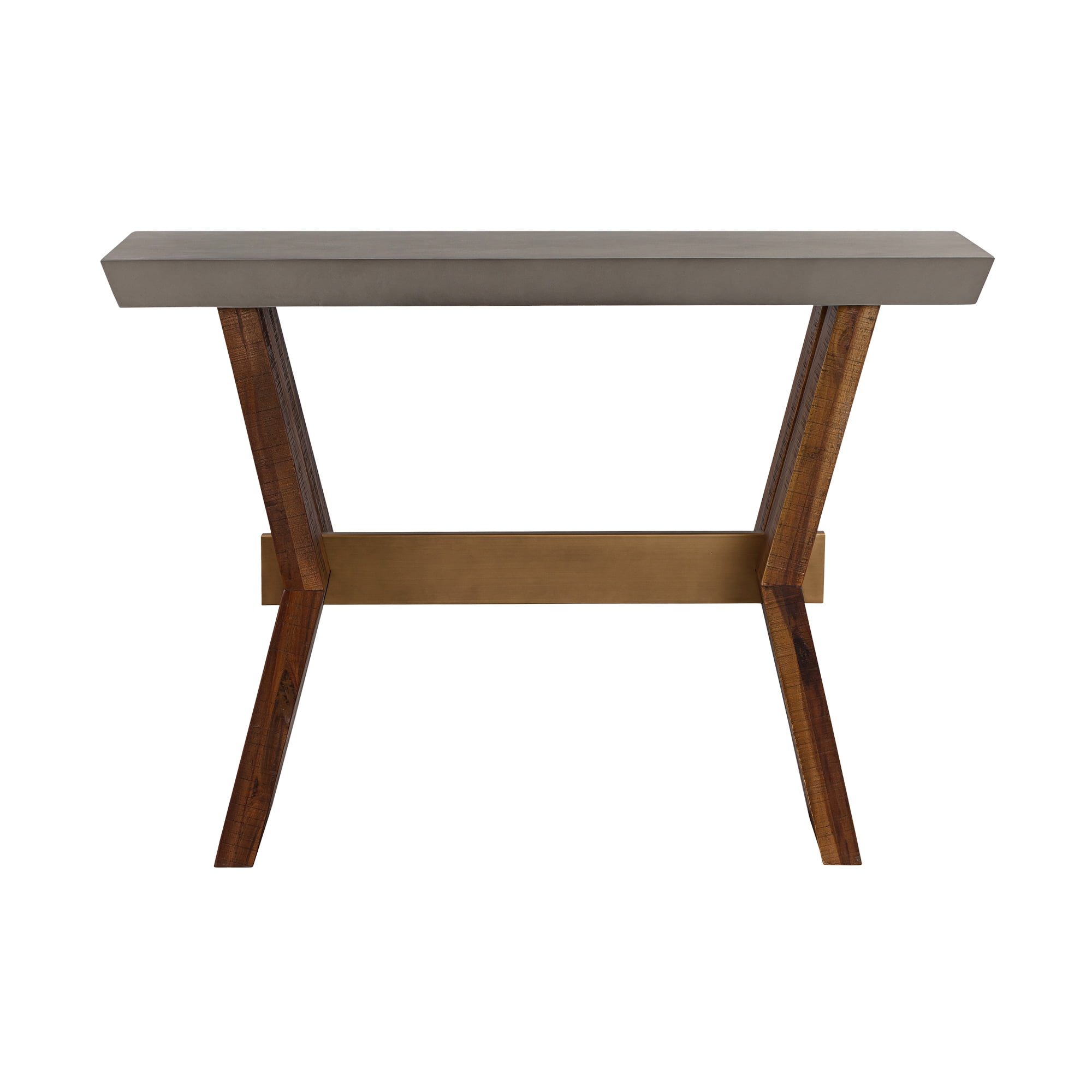 Picadilly Acacia Wood & Concrete Console Table with Brass Accents