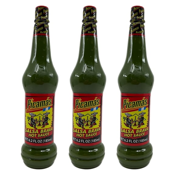 Picamas Green Hot Sauce, Salsa Brava, 6.2 FL OZ Bottles, Pack of 3