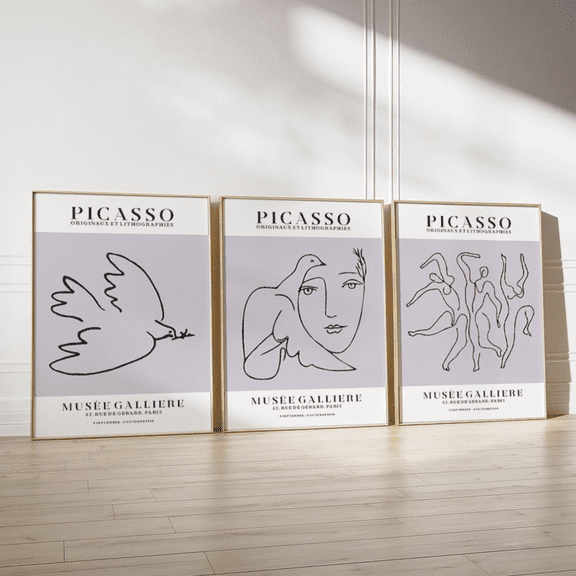 Picasso Abstract Modern Gallery Wall Art Poster Set 3 Prints Set 3 , Stretched Canvas
