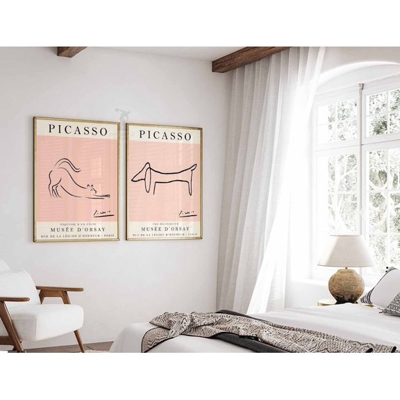 Picasso Cat And Dog Line Art Print Set Posters Home Decor Office Wall Art Set 2