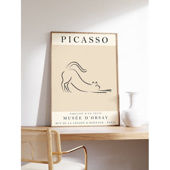 Picasso Cat Line Art Beige Vintage Exhibition Unframed Paper Print 8x12in