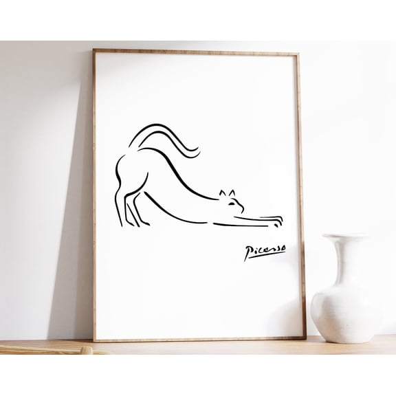 Picasso Cat Line Art Print Minimalist Animal Poster