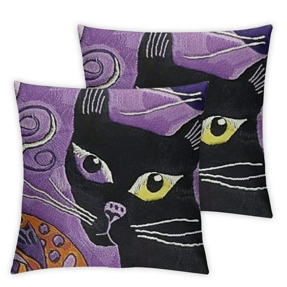 Picasso Cat Pillow Cover Purple Cat Pillows Hand Embroidered Cute Cat Pillow | Abstract Cat Cushion | Cat Face on Pillow | Kitty Accent Pillows | Cat Lover Gift Wool Size -