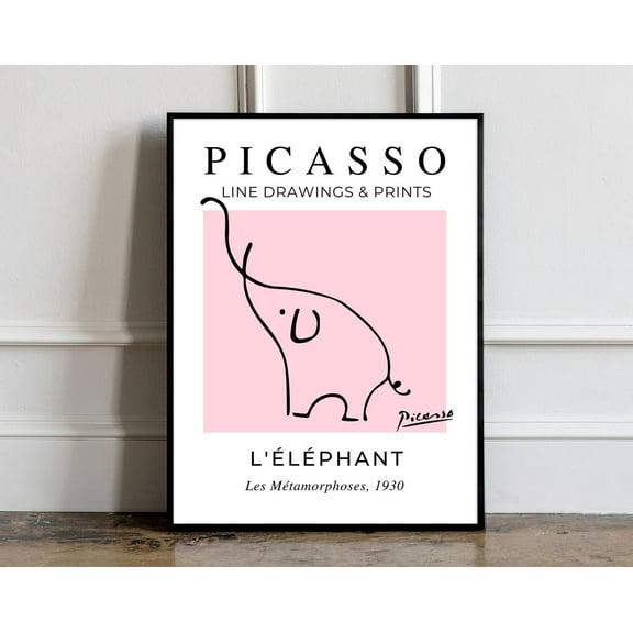 Picasso - Elephant poster, Picasso Exhibition poster, Picasso Exhibition Line Art Poster, Minimalist Line Drawing, Gift print, Home Decor, 16x24 UNFRAMED