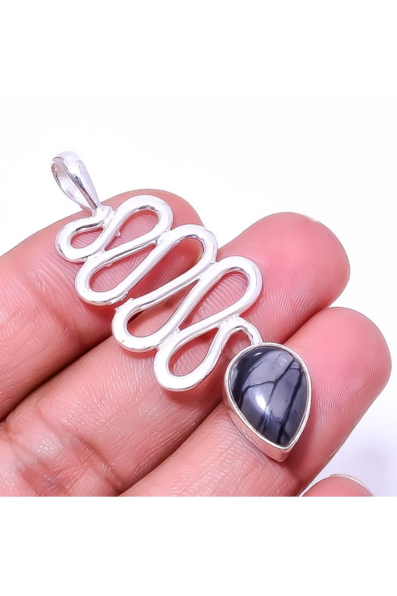 Picasso Jasper 925 Sterling Silver Snake Pendant 1.95" P9217331, Christmas Gift