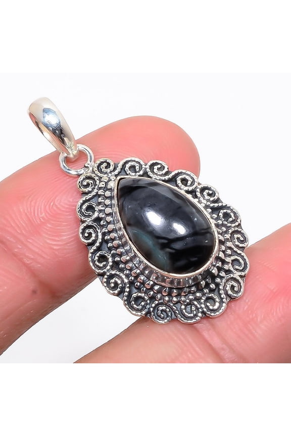 Picasso Jasper 925 Sterling Silver Vintaage Style Pendant 1.46" F2685, Jasper Pendant, Christmas Gift, New Year Sale, Gemstone Silver Jewelry