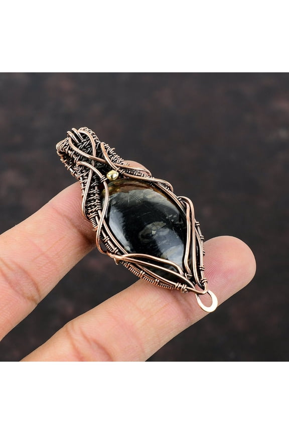 Picasso Jasper Gemstone Jewelry Copper Gift For Love Wire Wrapped Pendant 2.68"