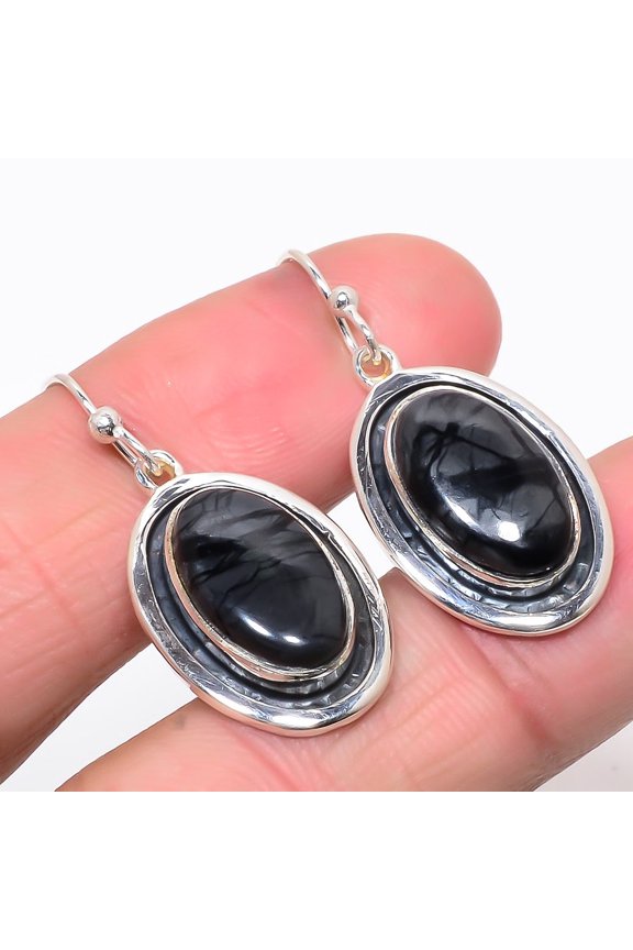 Picasso Jasper Oxidize 925 Sterling Silver Jewelry Earring 1.42" (22)