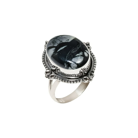 Picasso Jasper - Utah 925 Sterling Silver Ring V4567, Statement Ring, Black Ring, Oval Ring, Gift For Her, Picasso Jasper Ring