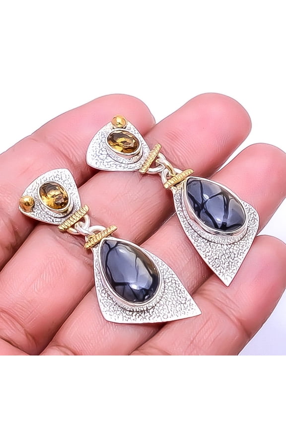 Picasso Jasper - Utah & Smokey Designer 925 Sterling Silver Earring 1.75" E10, Gemstone Silver Jewelry, New Year Sale, Valentin's Day Gift