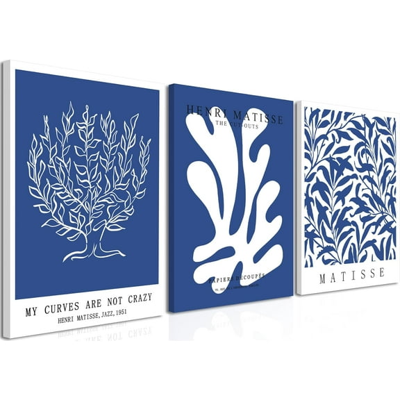 Picasso Matisse Canvas Wall Art – Blue Abstract Line Poster Wall Decor Paintings Prints, Modern Minimalist Pictures Aesthetic Home Decor for Living Room Bedroom Office(Only canvas)