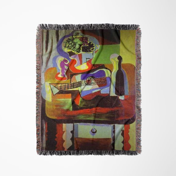 Picasso Painting Bowl Of Fruit N Guitar, Woven Blanket