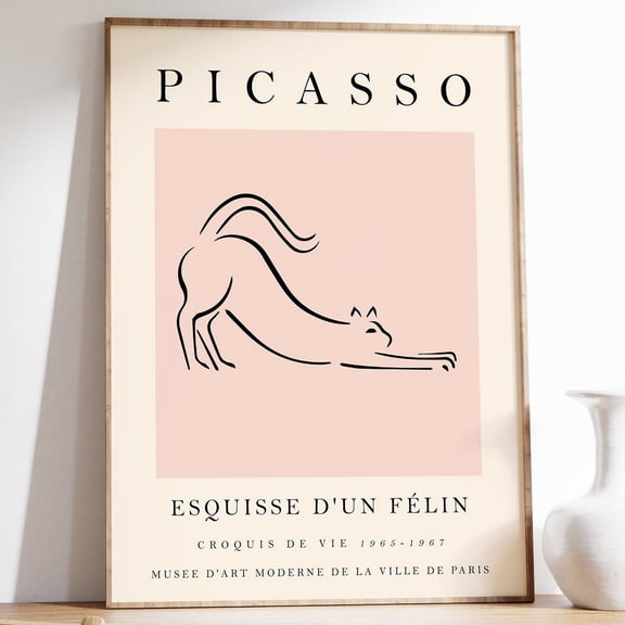 Picasso Pink Cat Print Minimalist Line Art Poster Home Decor Office Wall Art