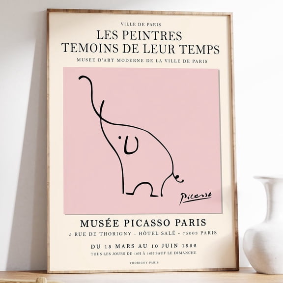 Picasso Pink Elephant Poster, Animal Art, Animal Print, Vintage Minimalist Art Print, Line Drawing, Art Print, Bedroom Art UNFRAMED PAPER POSTER, Home Decor, Vintage Gift, Living Room Dercor