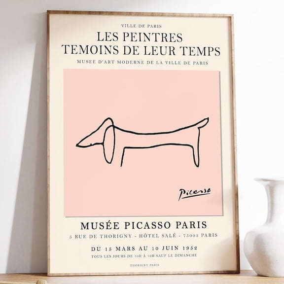 Picasso Poster Pink Dachshund Dog Animal Print Dog Poster Dog Art Vintage Minimalist Line Art Bedroom Art Home Decor Vintage Gift Living Room Dercor
