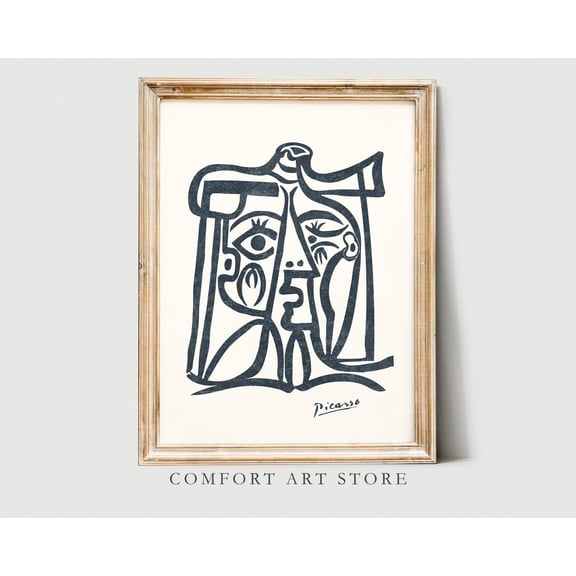 Picasso Print Pablo Picasso Portrait Abstract Woman Printable Museum Exhibition Poster Black Tone Minimalist Line Wall Art Signed Home Decor, Unframed Poster Size 16x24