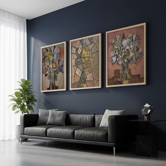 Picasso Style Cubism Prints Abstract Geometric Poster Bundle Neutral Avant Garde Gallery Wall for Modern Office & Home Decor Set 3