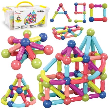 PicassoTiles Magnetic Stick for Kids, 100PCS Stacking Construction STEM Building Blocks Set, Educational Learning Toy for Creativity & Imagination