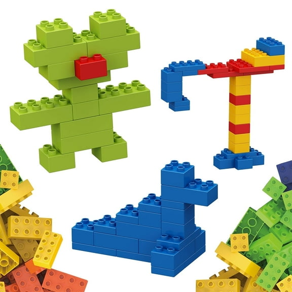 PicassoTiles 100PCS Large Construction Brick Building Blocks, STEM Bricks Toy Set, Creative Learning Early Education Playset, 5 Colors 4 Shapes for Kids 3+