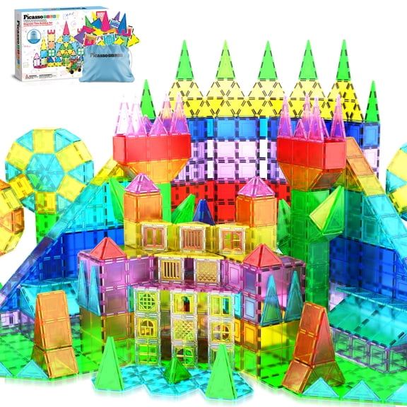PicassoTiles Magnetic Tiles for Kids with Tote Bag – 101PCS STEM Construction Building Blocks Educational Toy Set