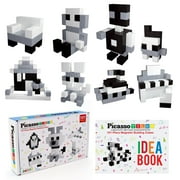 PicassoTiles 101PCS Black & White 1 Magnetic Puzzle Cube Set, STEM Educational Building Blocks, Sensory Learning Toy with Idea Book for Kids