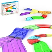 PicassoTiles Magnetic Race Track Expansion Set for Kids – 12PCS STEM Construction Building Blocks Add-On Toy with Racing Ramp