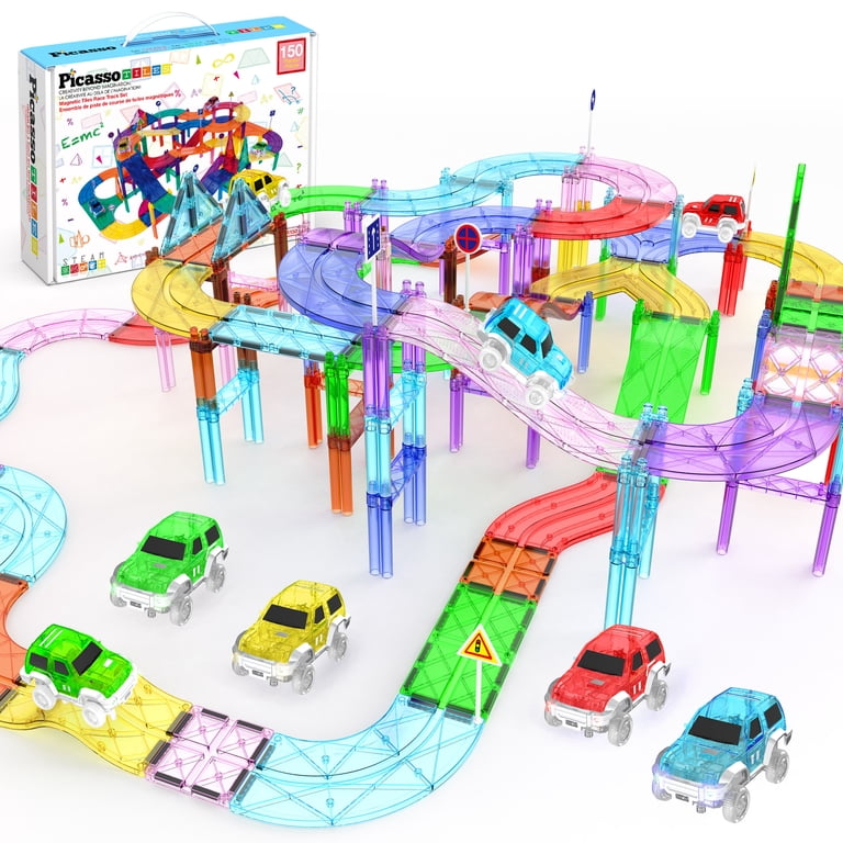 PICASSO TILES Race Track Magnetic Tiles 150PCS STEM Construction