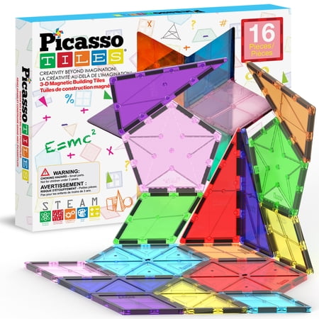 PicassoTiles Magnetic Tiles for Kids – 16PCS STEM Construction Building Blocks Educational Toy Set