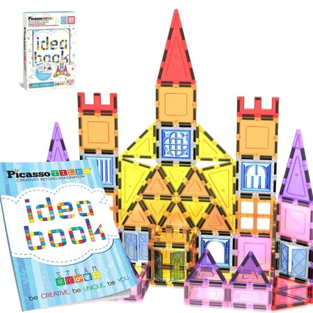 PicassoTiles 21PCS Magnetic Tiles Building Blocks Construction Set with 110+ Page IdeaBook, STEM Learning Playset, Educational Sensory Toy for Kids Ages 3+