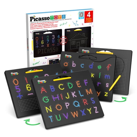 PicassoTiles 2-Pack 4-in-1 Magnetic Drawing Board for Kids – 12x10 Inch Large Tablet Art Pad Educational STEM Toy