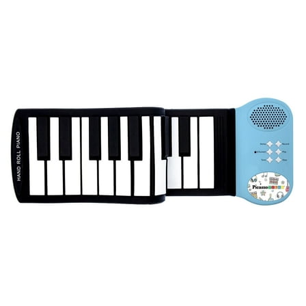 PicassoTiles 49-Key Portable Roll-Up Electronic Music Piano Keyboard, Recording Feature, 8 Tones, 6 Demo Songs, Built-in Speaker - Blue