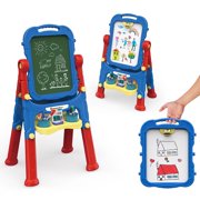 PicassoTiles Kids Art Easel All-in-One Drawing Board, Chalkboard & Whiteboard with Art Supplies, STEM Educational Gift for Toddlers Kids