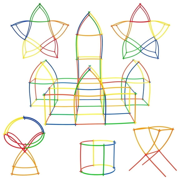 PicassoTiles 400PCS Straw Construction Building Set, STEM Educational Interlocking Toys, Creative Builder Kit for Kids Boys & Girls