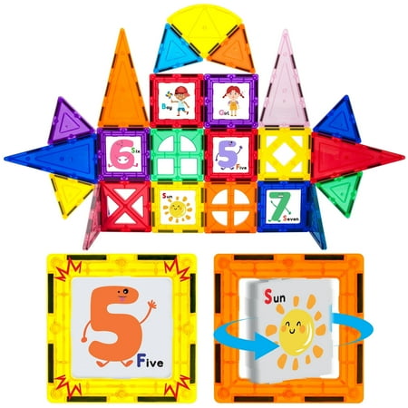 PicassoTiles Magnetic Building Blocks and Tiles Set, Click-in Educational Graphic Arts Magnet Construction Toy, STEM Learning Playset for Kids