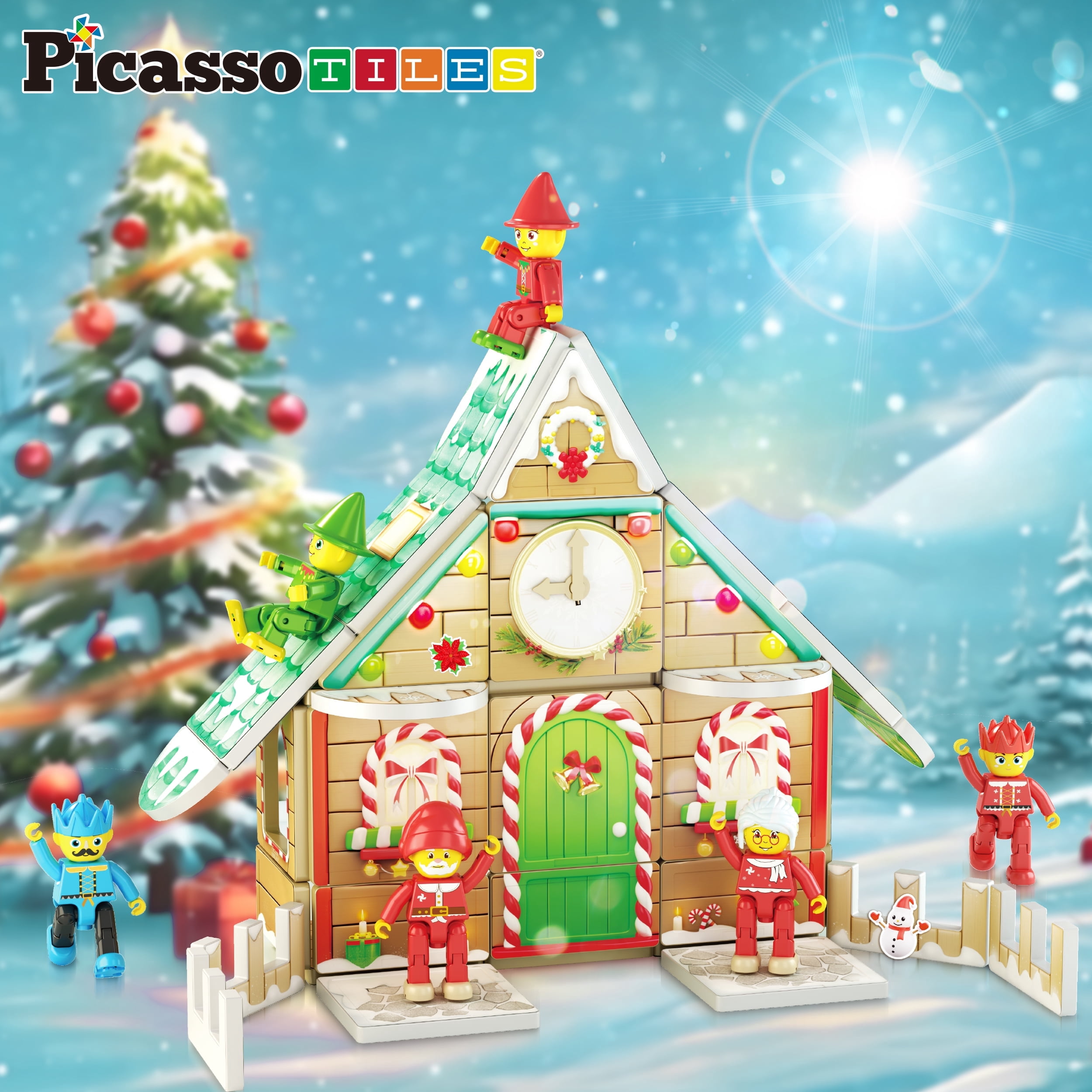 PicassoTiles Magnetic Tiles for Kids – Christmas House Theme 50PCS