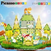 PicassoTiles Magnetic Tiles for Kids – Farm Animals Theme 52PCS STEM Construction Building Blocks Educational Toy